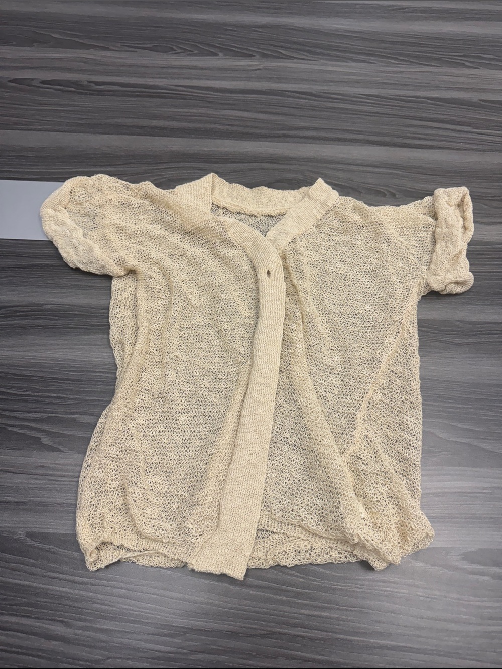 Lightweight Cream Open-Weave Short Sleeve Cardigan